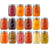 Nutrichef Einmachglaser mit Deckel, 16er-Packung, 473 ml ? dicke Einmachglaser aus Glas mit Edelstahldeckel ? ideal fur selbstgemachte Gewurze, E