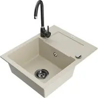 Mexen Enzo 1 Becken-Granitspüle mit Abtropffläche und Mischbatterie Telma, Beige - 6506-69-670200-70