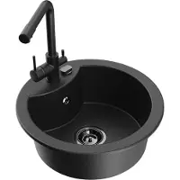 Mexen Diego 1-Becken-Granit-Spüle mit Mischbatterie Duero, Schwarz/Silbermetallic - 6512-73-671600-70-B