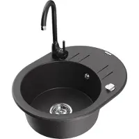 Mexen Kevin 1 Becken-Granitspüle mit Abtropffläche und Mischbatterie Telma, Schwarz gesprenkelt - 6517-76-670200-70