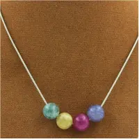 Bijoux Steine und Mineralien. Halskette 4 Perlen multicolor Turmalin 8 mm. Kette aus Stahl Halskette für Frauen, Männer. Anpassbare Größe.