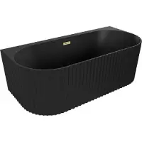 Mexen Sella freistehende wandnahe geriffelte Badewanne 170 x 80 cm, schwarz matt, Überlauf gold gebürstet - 52711708071-55