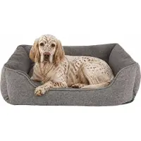 Lionto Hundesofa, modernes Hundebett mit rutschfester Unterseite, abnehmbarem Bezug & Plüsch-Innenmaterial, 90x75 cm, grau