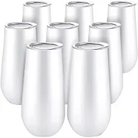 Spactz Lot von 8 Flûtes à Champagner ohne Pied, Glas im Wein, Becher von 6 oz, weiß
