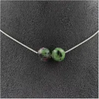 Bijoux Edelsteine und Mineralien. Halskette mit 2 Epidot-Perlen aus Australien 8 mm. Edelstahlkette Halskette für Frauen, Männer. Personalisierbare Größe
