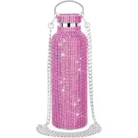 Jojomino Diamant-Edelstahl-Wasserflasche, tragbar, glitzernd, Strass, Crossbody, Bling-Thermoflasche, 600 ml, C