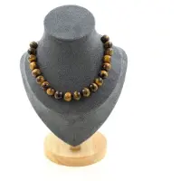 Bijoux Edelsteine und Mineralien. Halskette mit 20 Perlen aus Tigerauge 10 mm. Kette aus rostfreiem Stahl Halskette für Frauen, Männer. Anpassbare Größe