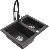 Mexen Carlos 1-Becken-Granit-Spüle mit Mischbatterie Aster, Schwarz gesprenkelt - 6518-76-73450-07