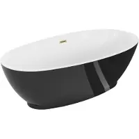 Mexen Bilbao freistehende Badewanne 180 x 90 cm, weiß/schwarz, Überlauf mit gebürstetem Gold - 51311809075-55