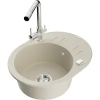 Mexen Kevin 1 Becken-Granitspüle mit Abtropffläche und Mischbatterie Duero, Beige - 6517-69-671600-00