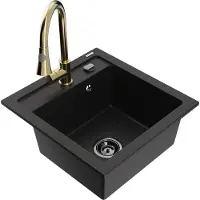 Mexen Vito 1-Becken-Granit-Spüle mit Mischbatterie Elia, Schwarz - 6503-77-670101-50-B