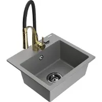 Mexen Milo 1-Becken-Granit-Spüle mit Mischbatterie Aster, Grau - 6505-71-73450-57-B
