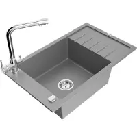 Mexen Elias 1 Becken-Granitspüle mit Abtropffläche und Mischbatterie Duero, Grau - 6511-71-671600-00