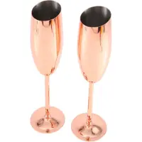 Typecat 2er-Set Champagner- und Weinflöten aus Edelstahl, Roségold, unzerbrechlich, bruchsicher