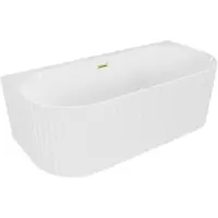 Mexen Sella freistehende gerillte Einbaubadewanne 170 x 80 cm, weiß glänzend, Überlauf gebürstetes Gold - 52711708000-55