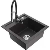 Mexen Vito 1-Becken-Granit-Spüle mit Mischbatterie Aster, Schwarz gesprenkelt - 6503-76-73450-07