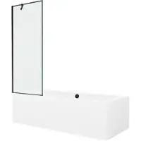 Mexen Cube rechteckige Badewanne 170 x 80 cm mit Verkleidung und 1-flügliger Duschabtrennung 70 cm, Schwarzes Design - 550517080