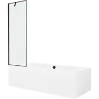 Mexen Cube rechteckige Badewanne 180 x 80 cm mit Verkleidung und 1-flügliger Duschabtrennung 60 cm, Schwarzes Design - 550518080