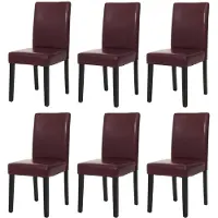Mendler 6er-Set Esszimmerstuhl Stuhl Küchenstuhl Littau Kunstleder, rot, dunkle Beine