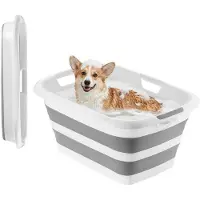 DUOKU Faltbare Badewanne--für Haustiere-34 L-Portables Becken für kleine Hunde und Katzen-Grau und Weiß