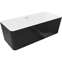 Mexen Nila freistehende Rillenbadewanne 170 x 75 cm, weiß/schwarz, Überlauf gebürstetes Nickel - 52841708075-97
