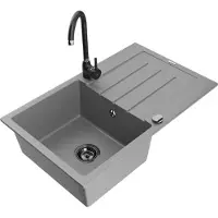 Mexen Bruno 1 Becken-Granitspüle mit Abtropffläche und Mischbatterie Telma, Grau - 6513-71-670200-70-B