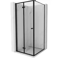 Mexen Mist-F T Duschkabine klappbar links 75 x 75 cm, schwarzer Rahmen, schwarz - 8A6T-075-075-70-70-L