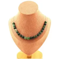 Bijoux Edelsteine und Mineralien. Halskette mit 20 Mousse-Achat-Perlen 8 mm. Kette aus Edelstahl. Halskette für Frauen, Männer. Größe anpassbar.