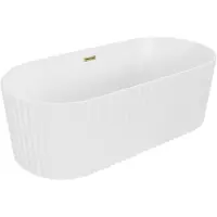 Mexen Paola freistehende geriffelte Badewanne 150 x 75 cm, weiß matt, Überlauf gold - 52721507501-50