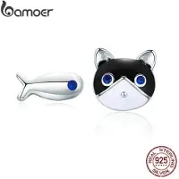 MaxPower (SCE623) Bamoer Katzen- und Fisch-Ohrstecker für Mädchen, massives Sterlingsilber, Emaille, Kitty-Tier-Ohrstecker
