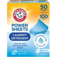 Arm & Hammer Power Sheets Waschmittel Fresh Linen, 50 St ck, f r bis zu 100 kleine Ladungen (Verpackung kann variieren)