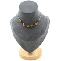 Bijoux Steine und Mineralien. Halskette mit 10 Perlen aus Tigerauge aus Südafrika. Halskette aus Stahl für Frauen und Männer. Anpassbare Größe.