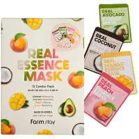 Farm Stay Real Essence Gesichtstuch, 12er-Pack, koreanische Hautpflege-Masken-Kombination, hypoallergen, feuchtigkeitsspendend, n hrend, vitalisie