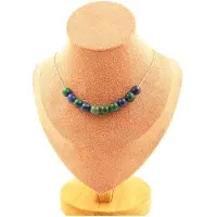 Bijoux Steine und Mineralien. Halskette mit 10 Perlen Azurit Chrysokoll 8 mm. Kette aus Edelstahl Halskette für Frauen, Männer. Personalisierte Größe