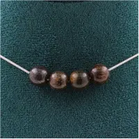 Bijoux Steine und Mineralien. Halskette mit 4 Bronzit-Perlen 8 mm. Edelstahlkette Halskette für Frauen, Männer. Anpassbare Größe.