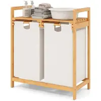 Helloshop26 Wäschekorb - - 2 Fächer - Naturbambus - 2 abnehmbare Taschen - 64x33x73 cm