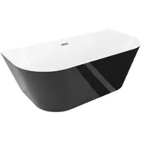 Mexen Oval Slim freistehende Vorwand-Badewanne 170 x 80 cm, weiß/schwarz, Überlauf Roségold - 52661708075-60