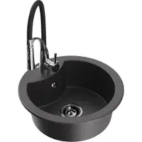 Mexen Diego 1-Becken-Granit-Spüle mit Mischbatterie Aster, Schwarz gesprenkelt - 6512-76-73450-07-B