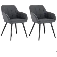 Helloshop26 Esszimmerstühle aus Leinen, 2 Stück, elegantes Modell, dunkelgrau 19_0000332