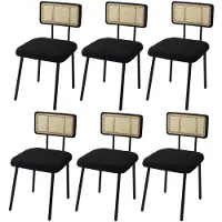 Mendler 6er-Set Esszimmerstuhl MCW-K88, Lehnstuhl Stuhl, Holz Poly-Rattan Metall Bouclé Stoff/Textil schwarz