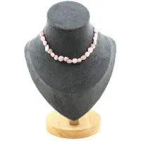 Bijoux Steine und Mineralien. Halskette mit 20 Perlen Kunzit aus Brasilien. Kette aus rostfreiem Stahl Halskette für Frauen, Männer. Anpassbare Größe.
