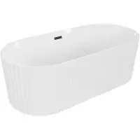 Mexen Paola freistehende geriffelte Badewanne 150 x 75 cm, weiß glänzend, schwarzer Überlauf - 52721507500-70