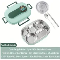 MaxPower Lunchbox aus Edelstahl 304, 5 Fächer, süßer Froschkönig