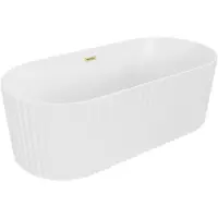 Mexen Paola freistehende geriffelte Badewanne 150 x 75 cm, weiß matt, Überlauf gold gebürstet - 52721507501-55