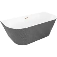 Mexen Oris freistehende geriffelte Wanne an der Wand 150 x 75 cm, weiß/grau, Überlauf Roségold - 52871507562-60