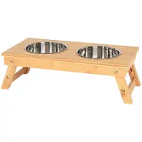 Lionto Futterstation aus Bambus, höhenverstellbarer Napfständer mit 2 Edelstahlnäpfen, umweltfreundlich & ergonomisch (20,7 L)