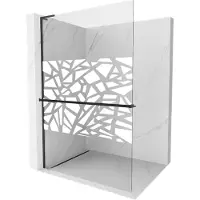 Mexen Kioto+ L Duschwand mit Regal Walk-in 120 x 200 cm, weißes Muster, schwarz - 800-120-123-70-85