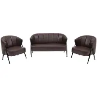 Mendler Wohnzimmer-Set MCW-P30, 2er-Sofa 2x Sessel, Vintage Retro Industrial Metall Kunstleder dunkelbraun