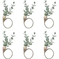Exogio Serviettenringe 6er Set Rustikaler Eukalyptus Holz Boho Blatt Holzperle Bauernhaus Ringhalter