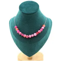 Bijoux Steine und Mineralien. Halskette mit 15 Rosenquarz-Perlen in Rot, 8 mm, Kette aus rostfreiem Stahl.